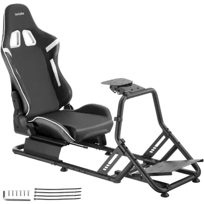 Obrázek produktu pro Herní židle tectake Sim-Racing-Cockpit GT-Style závodní sedadlo 12stupňové nastavení volant držák pedálů ocel 57x144x108cm konzole