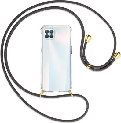 Produktbild von Handykette Backcover-Schutzhülle mit Band (Metall goldfarben) für Oppo A93 - dunkelgrau