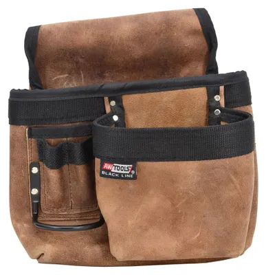 Werkzeugtasche AWTOOLS Profi 5 Fächer, glattes Leder, Black Line