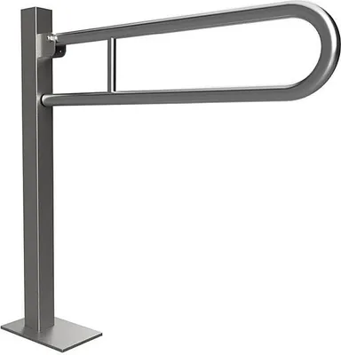 Produktbild von BELP Stützklappgriff in U-Form Bodenmontage Edelstahl gebürstet mit Abdeckung 153x870x933 mm, 120 kg Traglast für Bad & WC >> zum Bohren