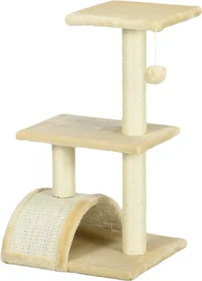 Produktbild von Kratzbaum 72 cm Katzenturm mit Plüschballen, Sisalstämme, Plattform, Kratzbrett mehrstöckiger Katzenkratzbaum, Kletterbaum, für mittelgroße Katzen