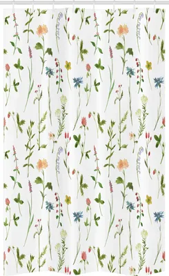 Produktbild von ABAKUHAUS Blumen Schmaler Duschvorhang, Herb Flowers Aquarelle, Badezimmer Deko Set aus Stoff mit Haken, 120 x 180 cm, Mehrfarbig