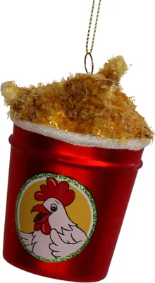 Produktbild von Christbaumschmuck Glas 10cm Frittiertes Hähnchen im Eimer Figur Rot