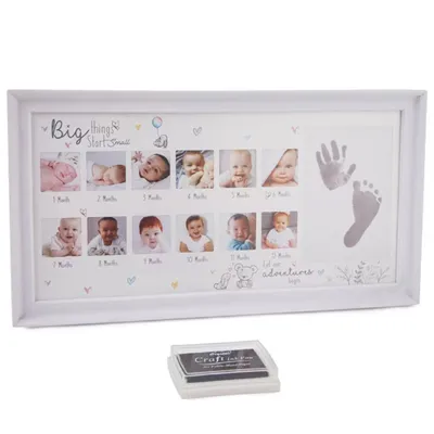 Produktbild von Bilderrahmen, Collagerahmen, Babybilderrahmen, Baby Handabdruck und Fußabdruck, 12Monate Neugeborener, Baby-Andenken, Deko, Geburtstagsgeschenk, Weiß