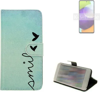 Produktbild von K-S-Trade Schutz Hülle Handy Hülle kompatibel mit Samsung Galaxy A52 Hülle Handyhülle cover bookstyle Etui Handyhülle ''smile'' türkis