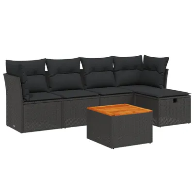 Produktbild von vidaXL 6-tlg. Garten-Sofagarnitur mit Kissen Schwarz Poly Rattan