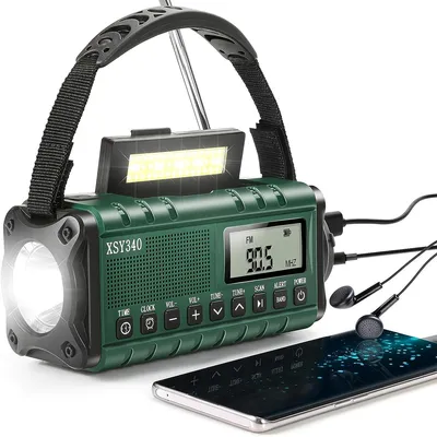 Produktbild von AM/FM Kurbelradio Notfall – Weltempfänger mit 10000mAh Akku, Solar Radio, Survival Ausrüstung mit Taschenlampe, SOS Alarm & Handyladefunktion