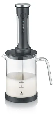 Productafbeelding van Graef MS202, Handmatige elektrische melkopschuimer, Zwart, Transparant, Glas, Knopbediening, Oplaadbaar, Batterij