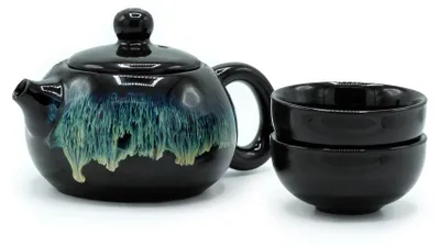 Productafbeelding van Set "Tetera" - Zwart glazuur - Theepot en twee kopjes