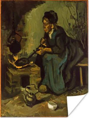 Produktbild von MuchoWow® Poster Bäuerin beim Kochen am Feuer - Vincent van Gogh 60x80 cm - Schlafzimmer Dekoration