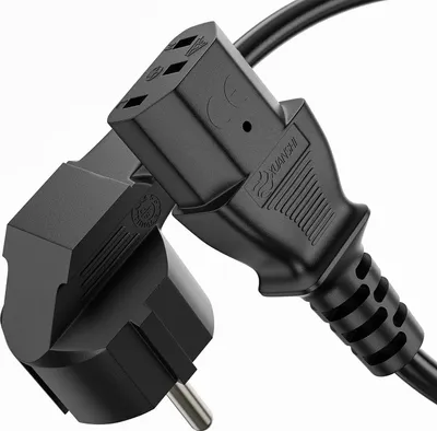 Produktbild von conecto Strom-Kabel, Schutzkontakt-Stecker 90° auf C13 IEC-Buchse gerade, Kaltgeräte-Kabel, Euro-Netzkabel für Haushaltsgeräte, 5.00m, schwarz