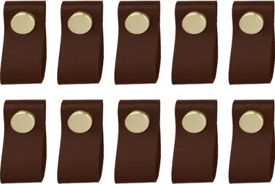 Produktbild von Natural Goods Berlin Möbelgriff SCHLUPPE, Möbelknopf, Schrankgriff, Knauf für Schublade und Tür, Braun, Gold (gebürstet), 10 Stück