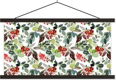 Produktbild von MuchoWow® Textilposter Pflanzen - Aquarelle - Beeren 90x45 cm mit schwarzem Rahmen - Klemmleisten