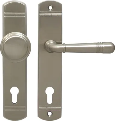 Produktbild von Häusler Onlinehandel Helena Prime LS Schutzbeschlag Langschild, Massiv Messing Nickelmatt, mit Knauf für 92mm Haustürschlösser. Blende 245x49mm, Türstärke 67-72mm, Vierkant 10mm, Lochabstand 210mm, Schildstärke außen 11mm/innen 9mm. Mit Anbohrschutz, unsichtbarer Verschraubung (gehärtete Stahlplatte), DIN R/L verwendbar, inkl. Befestigungsmaterial.