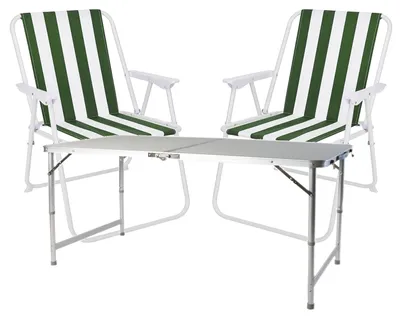 Productafbeelding van Complete set van 3 campingmeubels, aluminium, 120x60x58/70 cm, groen-wit