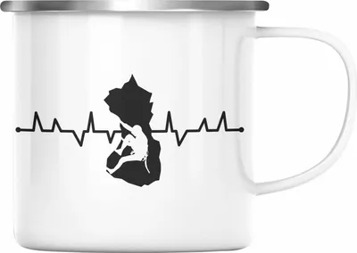 Produktbild von Trendation - Klettern Bergsteigen Geschenk Emaille Tasse Boulder Geschenkidee Berge Herzschlag (Silber)