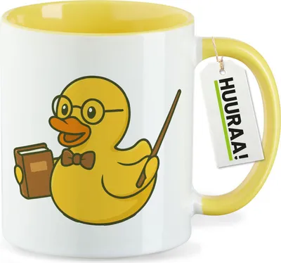 Produktbild von Huuraa Kaffeetasse Quietscheente Lehrer Comic Gummiente 330ml Gelb Keramik Kaffeebecher Geschenkidee