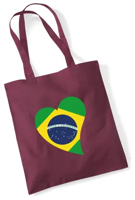 Produktbild von Huuraa Jutebeutel Brasilien Flagge Herz 10 Liter Burgundy Baumwolle Tasche Geschenkidee