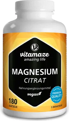 Produktbild von Magnesiumcitrat 360 mg vegan Kapseln 180 St