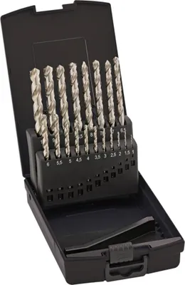 Imagen del producto de Conjunto de brocas helicoidales Fortis, estándar DIN338, acero rápido HSSE, afiladas, tipo N, de 1 a 10 mm
