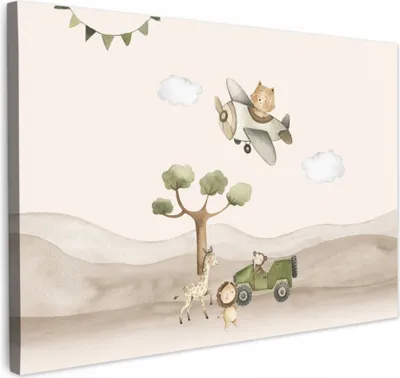 Produktbild von Wanddeko 60x40 cm - Kinder Bohemian - Safari - Flugzeug, Wandbilder, Wanddeko Wohnzimmer, Bild