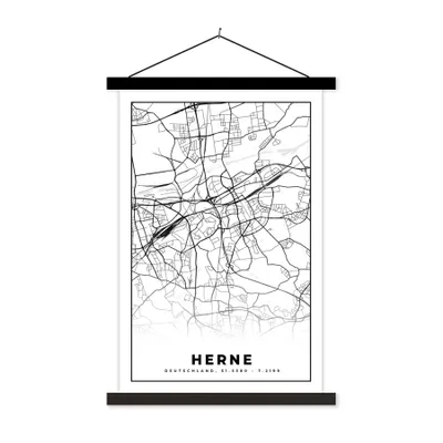 Produktbild von MuchoWow® Textilposter Herne - Stadtplan - Karte 40x60 cm mit schwarzem Rahmen - Wanddekorationen