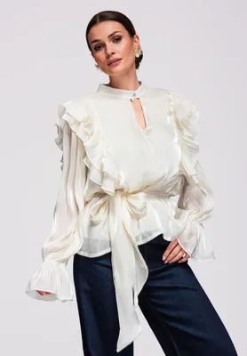 Produktbild von LARICA Damen Bluse Keyhole Chiffon Elegant OW-TS-E0020 beige ONESIZE