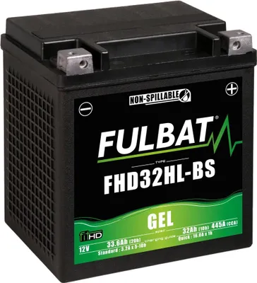 Image de FULBAT FHD32HL-BS 12V 32Ah 445A (YHD32HL-BS) 165x130x175mm Batterie moto GEL sans entretien, polarité positive