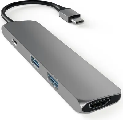 Produktbild von Satechi USB-C 3.0 Multiport Adapter Ladeanschluss Aluminium space-grau