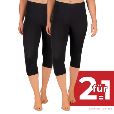 Produktbild von SES Capri Leggings Damen Schwarz (48/50) 2er Pack aus Baumwolle/blickdichte Damen Capri-Leggings/elastische Damen Leggins 3/4 lang Baumwolle/Damen Capri Leggings mit Perfekter Passform