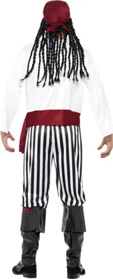 A person wearing a pirate costume from the back.