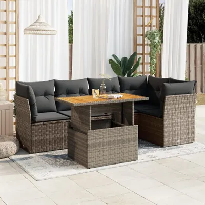 Produktbild von CLORIS 6-tlg. Garten-Sofagarnitur mit Kissen Grau Poly Rattan - Sitzgruppe 3326930