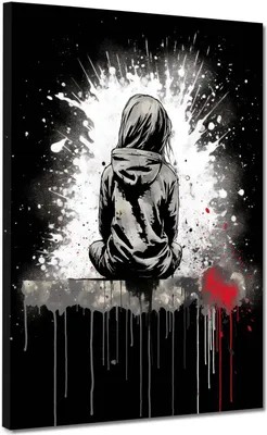 Produktbild von Street Art Mädchen Black Style Leinwandbild Wandbild Deko Kunst XL: 120x160x4cm