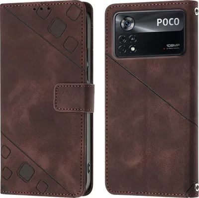 Produktbild von Hülle für Xiaomi Poco X4 Pro 5G Prägung Flip Leder Brieftasche Schutzhülle mit Ständer Braun