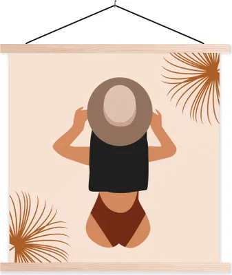 Produktbild von MuchoWow® Textilposter Sommer - Blätter - Pastell 60x60 cm mit holzfarbenen Rahmen - Wanddekoration