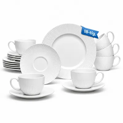 Produktbild von Van Well Kaffeeservice Prag 18-teilig für 6 Personen, Porzellan weiß, spülmaschinen- und mikrowellengeeignet