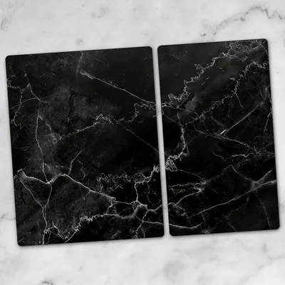 Produktbild von Glas-Herdabdeckplatten Glaskeramikkochfeld-Abdeckung Spritzschutz Schneidebrett Zweiteilige Glas 70x52 schwarz Marmor