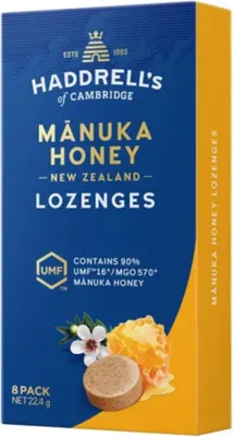 Produktbild von MANUKA-HONIG-LUTSCHTABLETTEN MGO 570+ UMF 16+ 22 g – HADDRELL'S OF CAMBRIDGE