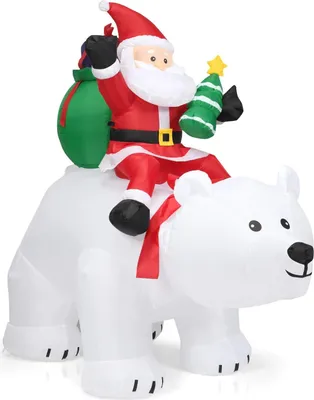 Produktbild von Aufblasbarer Weihnachtsmann & Bär, wasserdichte Gartendeko, Weihnachtsdeko mit Integrierter Beleuchtung, Indoor & Outdoor Weihnachtsfigur, Christmas Santa Claus, 200cm hoch