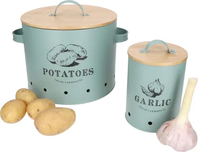 Produktbild von 2er Set Vorratsdosen Fresh Knoblauchtopf & Kartoffeltopf Lagerung mint