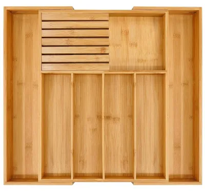 Image de Support pour couverts en bambou, extensible de 32 à 55 cm, avec bloc à couteaux en bois naturel