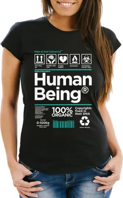 Produktbild von Damen T-Shirt Spruch Human Being Bedienungsanleitung Parodie Fun-Shirt lustig Moonworks® schwarz 3XL