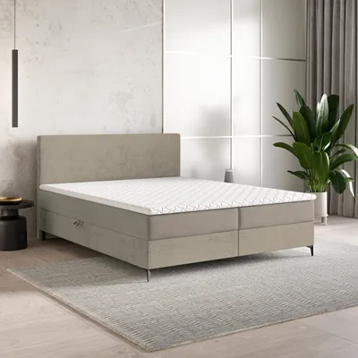 Produktbild von Masseno Boxspringbett TORREL 140x200 cm Komplett-Set mit Bonell Matratze und Topper, Polsterbett mit Bettkästen -Beige, POSO 02 + PAROS 02