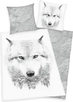 Produktbild von Flanelowy komplet pościeli z wilkiem 135 x 200 cm 80 x 80 cm 100% bawełna
