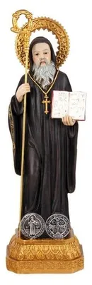 Heiliger Benedikt Figur, handbemalt, Kunstharz, 33 cm