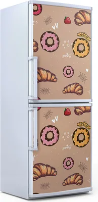 Produktbild von Kühlschrankdekoration 70x180 cm Aufkleber auf dem Kühlschrank - Croissant Donuts Doodles