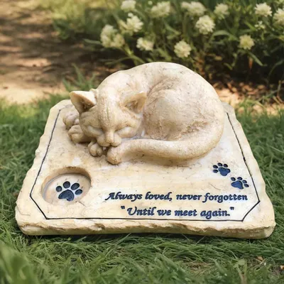 Produktbild von Gedenkstein Katze, 3D Katzenskulptur, Gartendekoration, Grabstein Katze