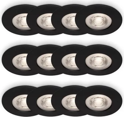 Image de BRILONER Lot de 12 spots LED encastrables IP44 noir mat Ø9cm avec LED 4,9W 480lm 3000K lumière blanc chaud design moderne pour salle de bain cuisine salon couloir