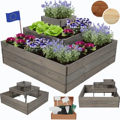 Produktbild von MODO24 Hochbeet Holz, Pflanzkasten, Massivholz, Kiefer, Kräuterbeet, Blumenkasten, Garten, Terrasse, 45x92x92 cm, Grau, ZP08