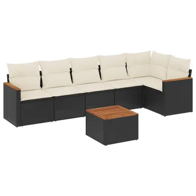 Produktbild von vidaXL 7-tlg. Garten-Sofagarnitur mit Kissen Schwarz Poly Rattan